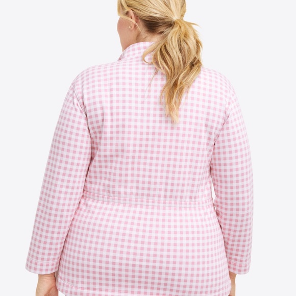 Draper James Cinch Waist Quarter-Zip in Pink Gingham size 1X - Picture 3 of 10